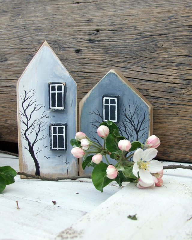 2 drewniane domki dekoracyjne - Leśne Domki