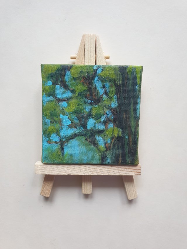Mini obraz ręcznie malowany pejzaż lato drzewo