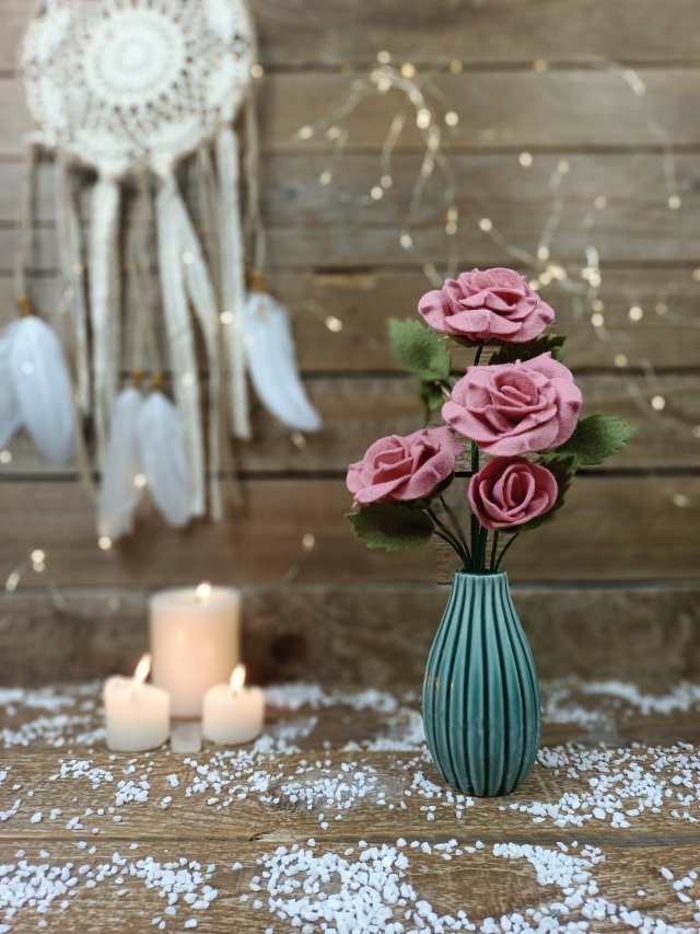 Bukiet różowych róż; kwiaty z filcu, handmade