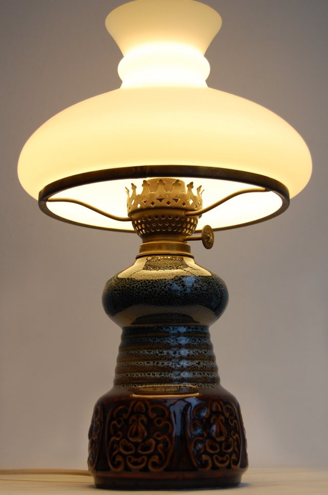 Lampa stołowa, ceramiczna, Polmo Wałbrzych, PRL, vintage