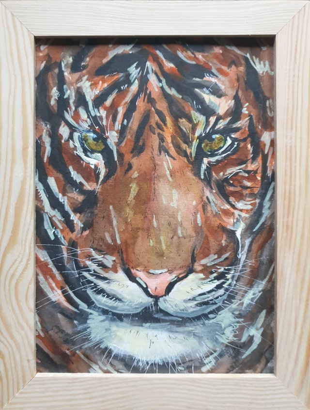 Akwarela ręcznie malowana  Tygrys +rama