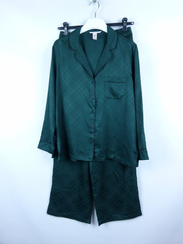 Victoria's Secret piżama satyna butelkowa zieleń / M