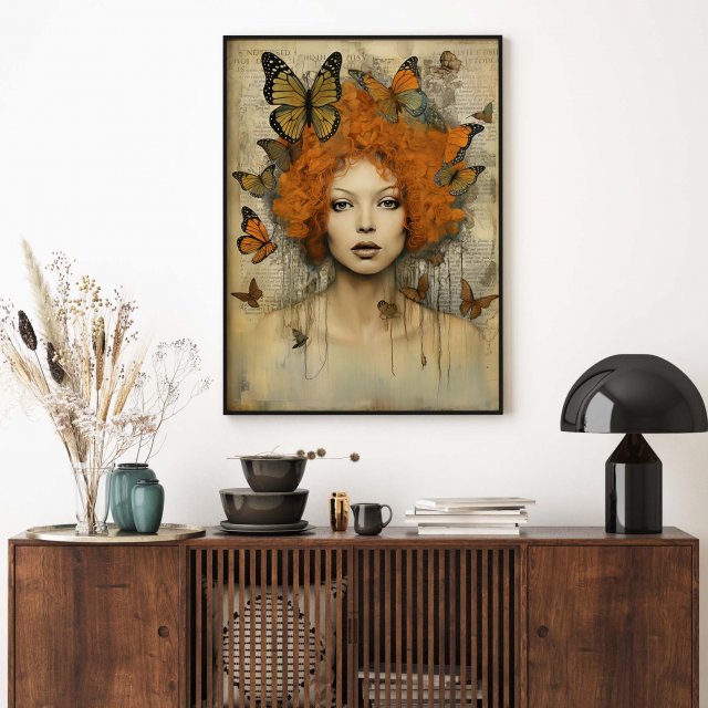 Plakat - Kobieta z motylami 50x70 cm