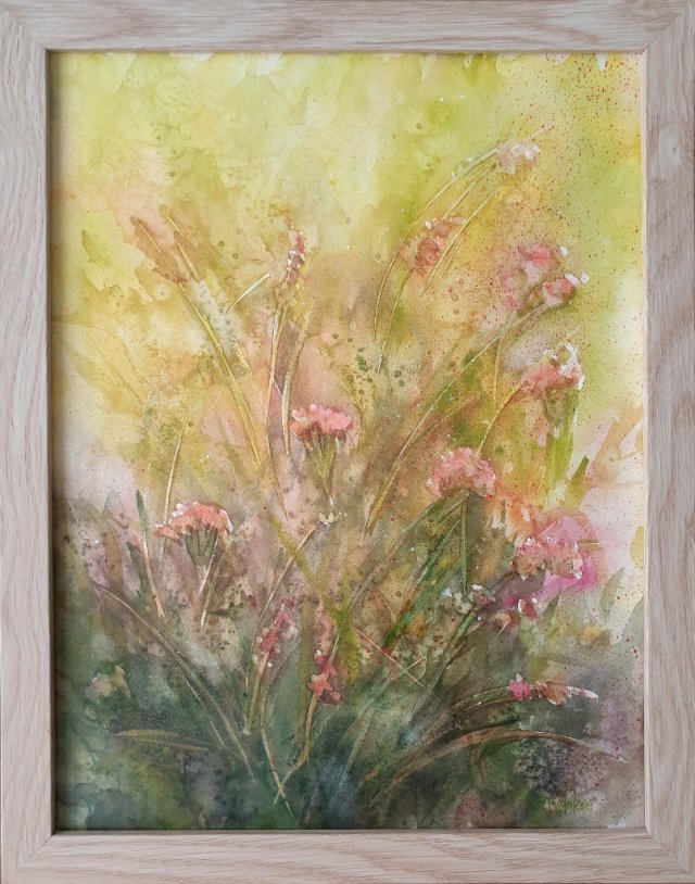 Obraz ręcznie malowany "Trawy" +rama łąka kwiaty akwarela 30x40