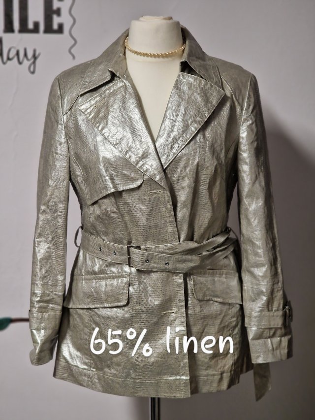 Gil Bret woskowana srebrna kurtka 44 vintage len