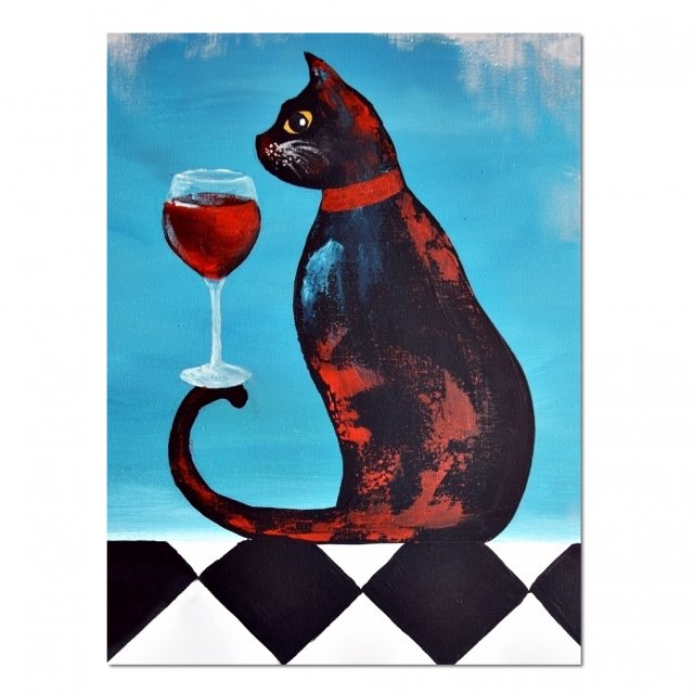 Kot Degustator, obraz ręcznie malowany na płótnie