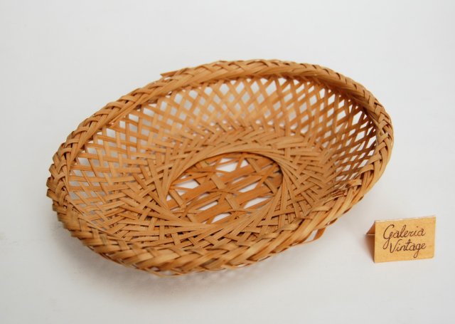 Koszyk pleciony, drewniany, bambusowy, owalny, vintage, boho, 18 x 14 cm