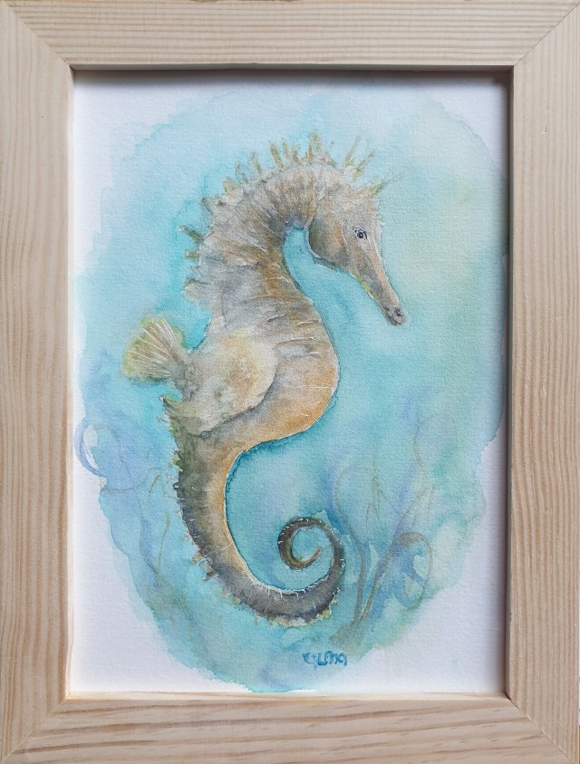 Obraz ręcznie malowany konik morski +rama