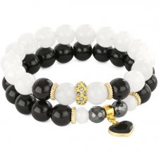 BLACK & WHITE JADE WITH HEART & CRYSTAL BEAD.
