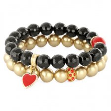 ONYX & GOLD PEARLS WITH RED HEART.