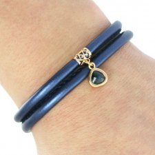 NAVY BLUE ECO LEATHER WITH CRYSTAL PENDANT.
