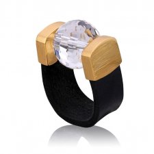 Pierścionek Mountain Crystal Leather Ring in Gold