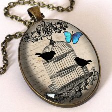 Ptaki w klatce - owalny medalion z łańcuszkiem - Egginegg