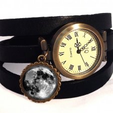 Pełnia księżyca - zegarek / bransoletka na skórzanym pasku - Egginegg