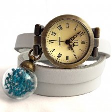 Skórzany zegarek z suszonymi kwiatami - Egginegg