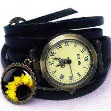 Słonecznik - zegarek / bransoletka na skórzanym pasku - Egginegg