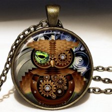Steampunk'owa sowa - duży medalion z łańcuszkiem - Egginegg
