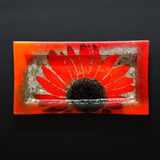 Szklana prostokątna patera Kwiaty Czerwone 35 x 19 cm