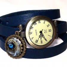 Steampunk 0577 - zegarek / bransoletka na skórzanym pasku - Egginegg