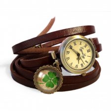 Zegarek / bransoletka z koniczyną na skórzanym pasku - Egginegg