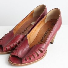 Wiśniowe buty na obcasie Salamander, prawdziwe vintage