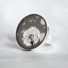 DMUCHAWIEC unikatowy duży pierścień z grafiką  natura za szkłem