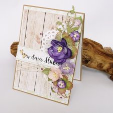 Fioletowa girlanda- kartka ślubna