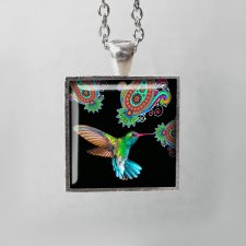 koliber kolor- naszyjnik z grafiką z ptaszkiem egzotycznym
