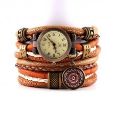 Zegarek - bransoletka  rudo- brązowy z zawieszką