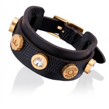 Boho Black Leather Bracelet in Gold