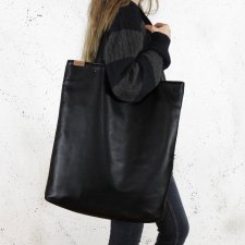 Mega shopper torba czarna na zamek