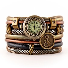 Zegarek- bransoletka złoto- czarny z kotem