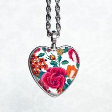 kwiaty rerto :: naszyjnik serce z grafiką w szkle