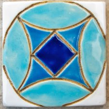 Dekory geometryczne, kafle w odcieniach koloru niebieskiego, ręcznie wykonane