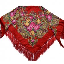 Czerwona folkowa chusta w kwiaty wełna