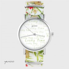 Zegarek - Lucky time, lucky day - kwiaty, nato, biały