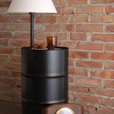BARREL- lampa, stolik industrialna czarna w kształcie beczki