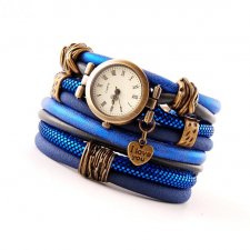 Zegarek bransoletka, niebieski, z serduszkiem