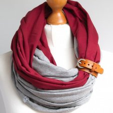 Modny komin bordowo - szary z zapinką, tuba szalik damski, handmade szalik, modny pomysł na prezent