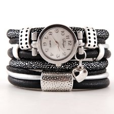 Zegarek- bransoletka czarno- srebrny z serduszkiem