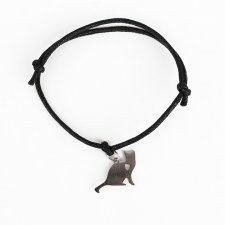 Kot z Sercem w czerni bransoletka sznurkowa