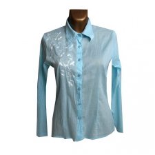 Błękitna Bluzka Koszula Haft Bawełna 40 L