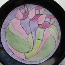 ręcznie malowany  porcelanowy talerzyk unikatowe Cudeńko o witrażowym zdobieniu - obraz na porcelanie 16 cm