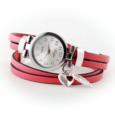 zegarek bransoletka ze skórzanym różowym paskiem