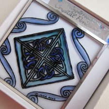 blue diamond - hand painted  glass - winged heart stanie glass -mara and drew - 2002 - is a special symbol for Us.