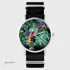 Zegarek - Papugi, tropikalny - czarny, nylonowy