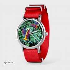 Zegarek - Papugi, tropikalny - czerwony, nato