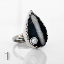 Greystone srebrny pierścień z perłą i kamieniem