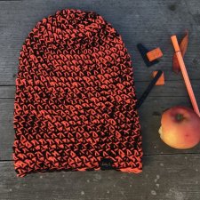 cienka czapka jesienna pomarańczowo/ czarna