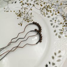 Retro brown pearls - szpilki do włosów komplet 2 sztuk